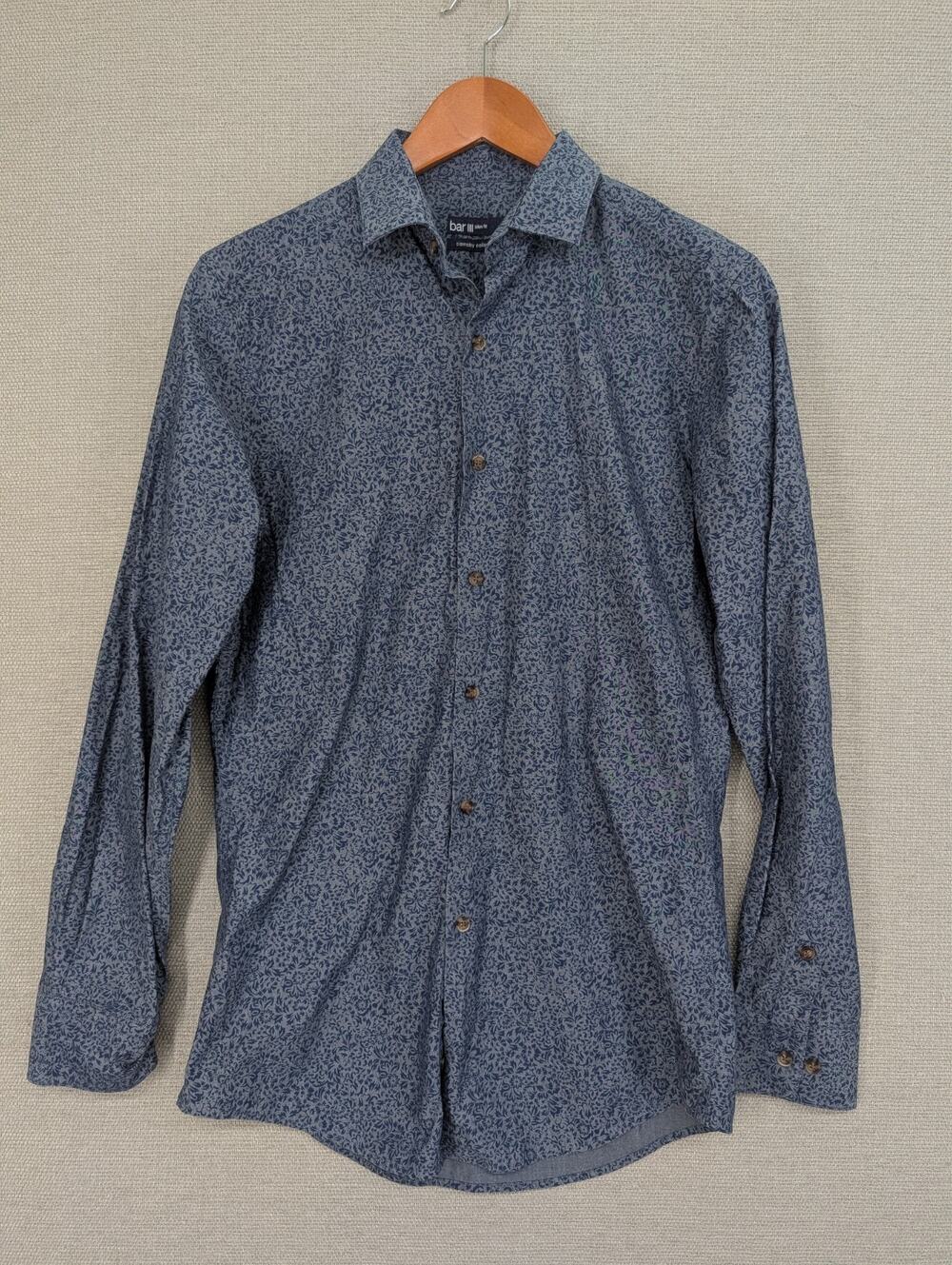 Bar III Men's Slim Fit Blue Floral Shirt Carnaby Collection Small 32-33 -0726101